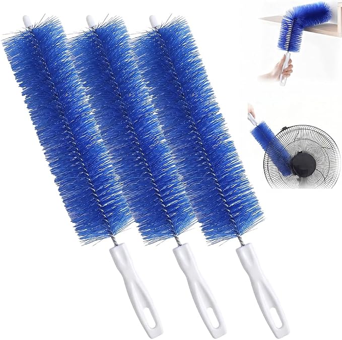 Fan Cleaning Brush, Bendable Microfiber Head, Microfiber Duster for Electric Fan and Blind, Reusable Dust Remover Washable ldeal for Electric Fans Air Conditioning, Home Car Vents, Curtain (Blue 3PCS)