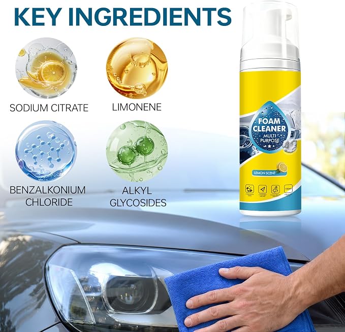 DIMOT 4-in-1 Multi-Enzyme Foam Cleaner, New Foam No-Rinse Cleaner, All-Purpose Foam Cleaning Spray for Car Interior, Kitchen Grease, Bathroom Tiles, Sofa Upholstery (2PC)
