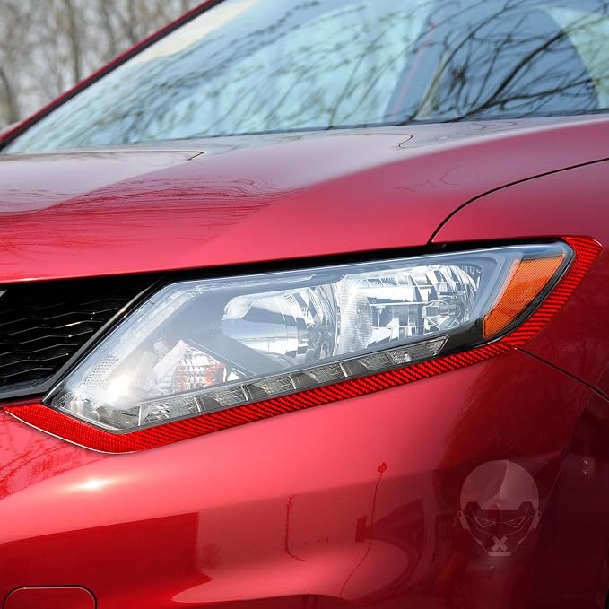 Red Real Carbon Fiber Trim for Nissan Rogue Accessories | for 2014 2015 2016 S SL SV Headlight Eyebrow Eyelid Strip Sticker Exterior Thick Overlay Decal