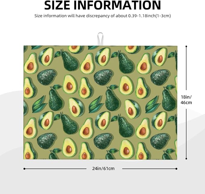 Green Avocado Dish Drying Mat For Kitchen Counter, Super Absorbent Microfiber Dish Drying Pad, Kitchen Gadgets For Easy Clean Multi-Use Large 18"x24"
