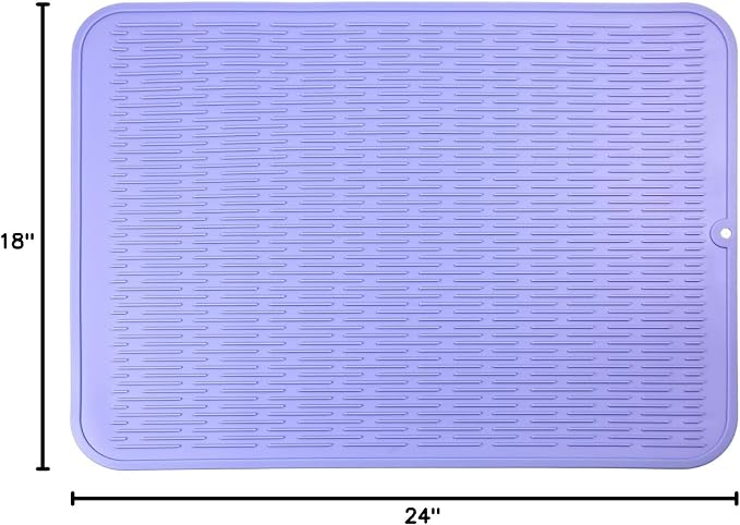 MicoYang Silicone Dish Drying Mat for Multiple Usage,Easy clean,Eco-friendly,Heat-resistant Silicone Mat for Kitchen Counter or Sink,Refrigerator or Drawer Liner Light Purple 2XL 24 inches x 18 inches