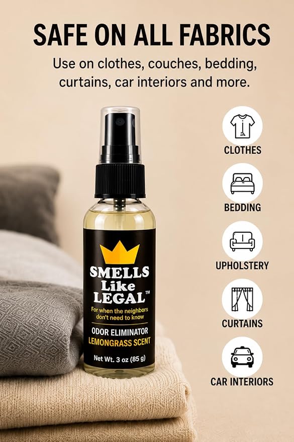 Lemongrass Scent 3 oz Travel Size Odor Eliminator Spray – Eliminates Smoke, Cannabis, Pet & Food Odors – Fabric Safe – Made in USA
