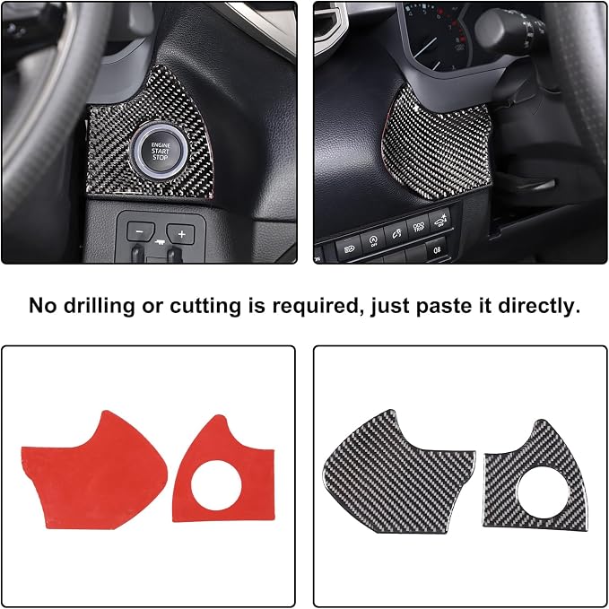 Car Engine Start Stop Decoration Frame Stickers Fit for Toyot@a Tundra/Sequoia 2022-2024 Real Carbon Fiber Center Console Key Ignition Starter Button Knob Panel Protect Cover Trim Sticker Accessories