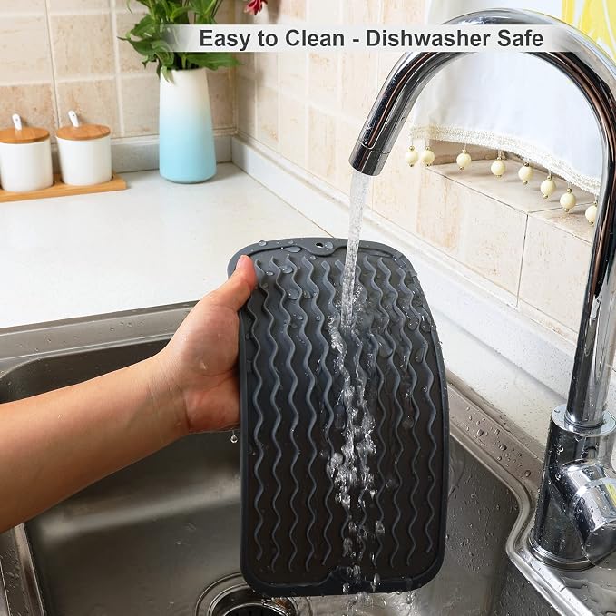 ZLR 2 Pcs Silicone Sink Caddy Tray (6" x 12") 2-Packs - Narrow Sponge Holder for Kitchen Counter - Waterproof Dish Drying Mat, Non-Slip Soap Dispenser Mat & Bathroom Vanity Organizer (Dark Gray)