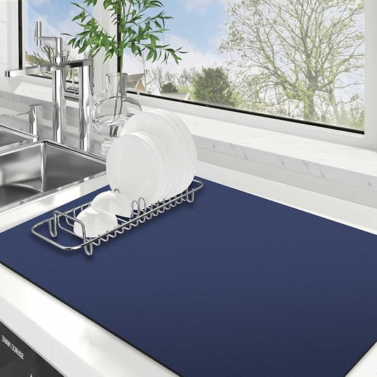 WISELIFE Dish Drying Mat Super Absorbent Drying Mat Large Dish Drying Mats for Kitchen Counter Easy Clean Dish Mat Kitchen Drying Mat18"x 28" Classic Blue