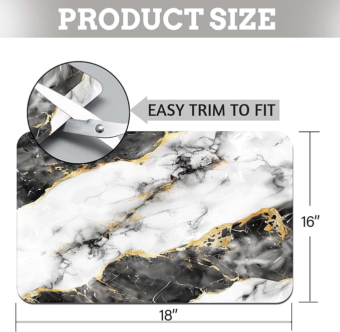 MCALK Marble Black Dish Drying Mat for Kitchen Counter, Luxurious Marble Texture Dish Drying Pad with Anti-Slip Rubber Base, Absorbent Kitchen Sink Mat with Modern Art Decor (1 pc 18" x 16")