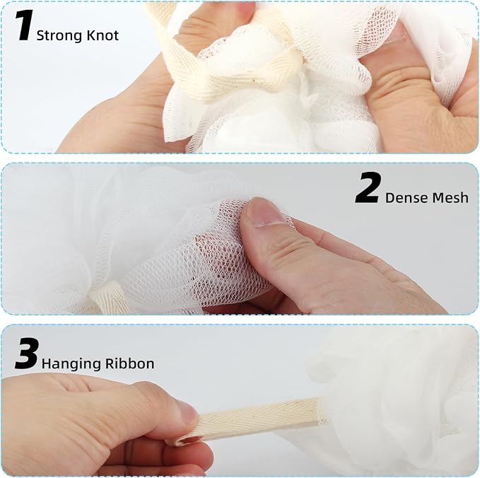 Chuya Bath Sponges Loofahs 70g Large Size White 4 Pack,Shower Sponge Exfoliating Cleaning Bath Loofa Body Scrubber Balls for Women Men Children Washing