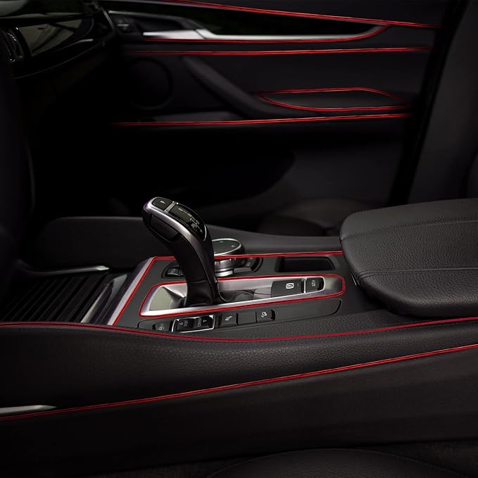 32 Feet Car Interior Moulding Trim Strips Universal Car Decoration Pinstriping Filler Insert Strips Dashboard Decorative DIY Flexible Garnish with Installing Tool(Simple Style,Red)
