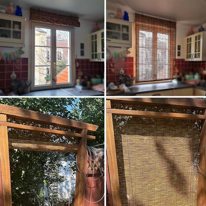 Cordless Privacy Screen Bamboo Roller Blind, Natural Reed Shades For Patio Outdoor, Bamboo Blind Light Filtering With Lift, Custom sizes 10" 20" 27" 30" 34" 38" 45" 49" 50" 55" 63" 68" 72" 77"(W46"x H