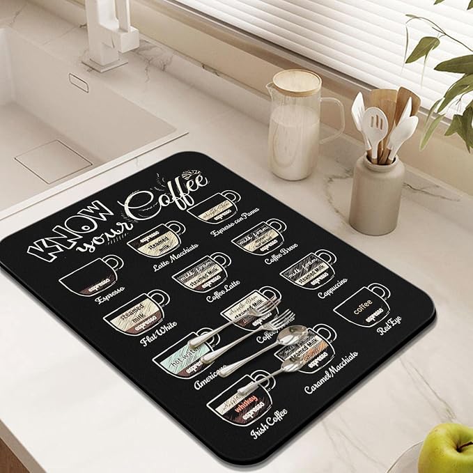 Super Absorbent Anti-Slip Silicone Dish Drying Mats - 24inx18in, Fits Countertop, Kitchen Counter, Coffee Maker, Espresso Machine