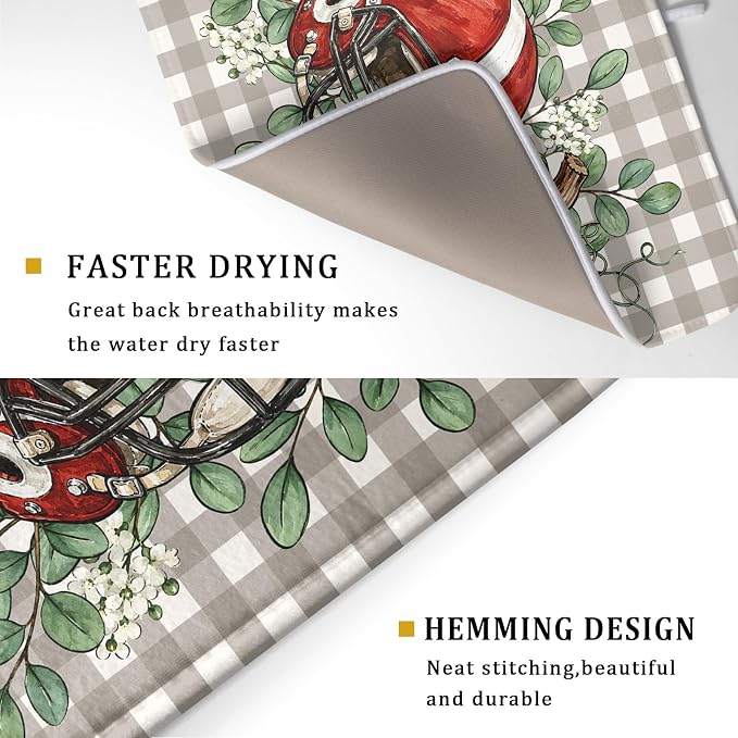 Fall Dish Drying Mat for Kitchen Counter Football Pumpkin Microfiber Absorbent Dish Draining Reusable Washable Foldable Extra Large 18"x24"