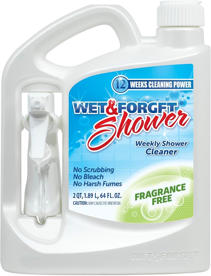 Wet & Forget Shower Cleaner Spray, Fragrance-Free Weekly Bathroom Cleaner, No Scrubbing Needed, Bleach-Free, Multi-Surface Bathroom Spray, Cleaning Supplies Essential. 64 fl oz