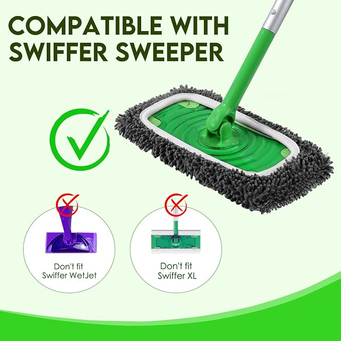 6 Pack Reusable Wet Refills Compatible with Swiffer Sweeper Mop | Washable Microfiber Chenille Mop Pads, Dry Sweeping Cloths & Wet Mopping Cloths for Household Cleaning (Mop is not Included)