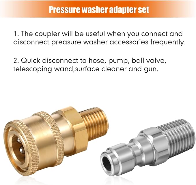 4 Sets NPT 1/4 Inch Pressure Washer Coupler Quick Connect Plug Male Female 1/4 Quick Connect Fittings Pressure Washer Adapters Accessories(1/4 External Thread)