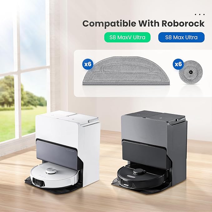 12 Pack Mop Pads Refills for Roborock S8 MaxV/S8 Max Ultra Robot Vacuum | 6 Pack Mop Cloth with Dual Sonic Vibrations Modules, 6 Pack Edge Mop Pads Accessories
