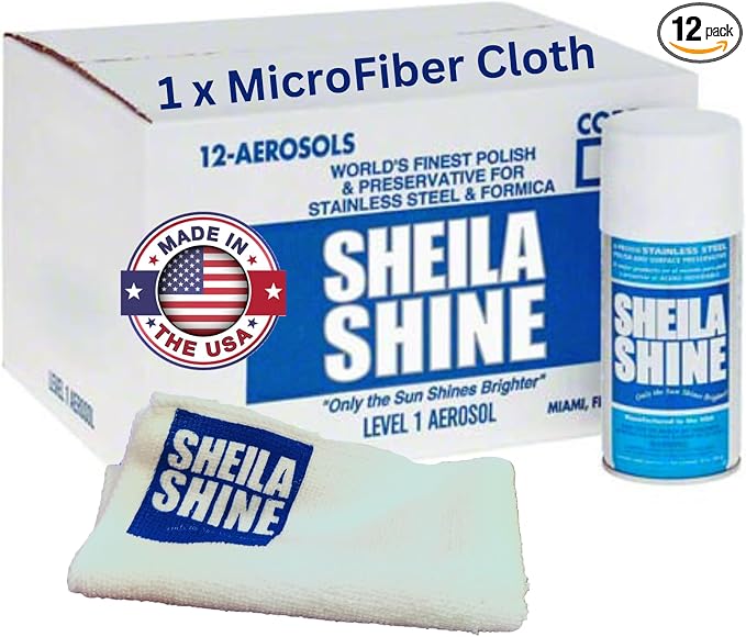 Sheila Shine 12 x 10oz w/Microfiber Cloth Stainless Steel Cleaner and Polish - Cleans, Polishes & Protects Kitchen Appliances, Refrigerators, Sinks, Ovens & Grills - Stainless Steel Fridge Cleaner