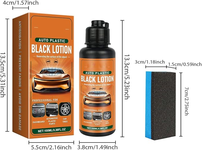 Auto Plastic Black Lotion, Plastic Care for Car Interior, Car Plastic Restorer Black, Long-Lasting Shine & Protection, Easy to Clean, For Seats, Wheels (1Pcs)