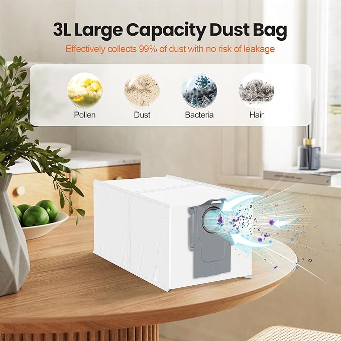 24 Pack Dust Bags for Roborock QV 35A/Saros 10R/Qrevo S Pro Robot Vacuum | 3L Large Capacity Replacement Dust Bag