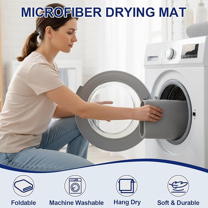 Large Dish Drying Mat 2 Pack, 23.8" x 17.3" Microfiber Ultra Absorbent Quick-Dry Dish Drying Mats for Kitchen Counter, Dish Rack Mat & Drying Pad for Countertops & Sinks, Machine Washable, Gray