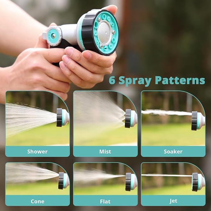 QUOBAS Garden Hose Nozzle Heavy Duty, Water Hose Sprayer Nozzle | 6 Adjustable Spray Patterns, Slip Resistant Hose Nozzle with Thumb Control for Watering Lawn, Car Wash, Pet Cleaning & Patio