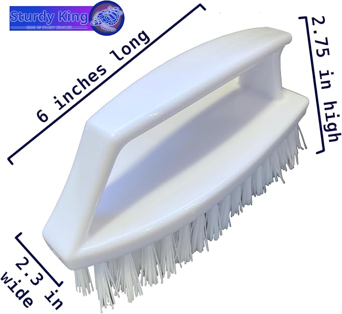 Scrub Brush Unbreakable Handle 6" White, Stiff Heavy-Duty Bristles Tough on Baked-on Grime Dishes Pots Grill Tub Shower Bathroom Tile Grout Floor Concrete Tires Carpet Unbreakable Handle