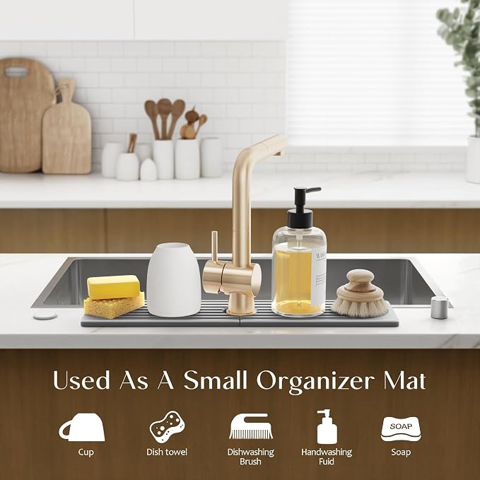 eormoe Kitchen Faucet Absorbent Mat - Large Diatomaceous Earth Splash Guard for Sink Faucet, Aesthetic Water Absorbing Stone Tray in The Modern Home (Grey, 23.6" x 5.5")