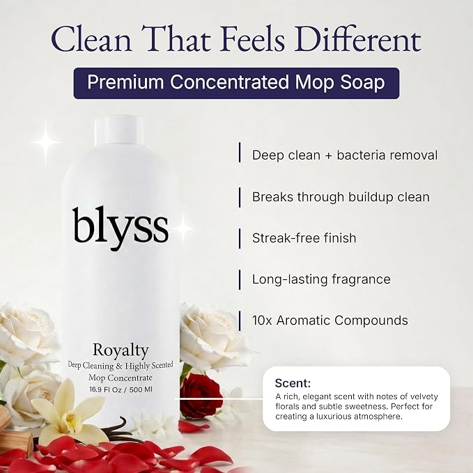 Mop Soap Royalty, Floor Cleaner for Mopping, Luxury Scented Mop Soap, LVP Vinyl Laminate and Hardwood Floor Cleaner Solution, Plant Powered Floor Cleaner
