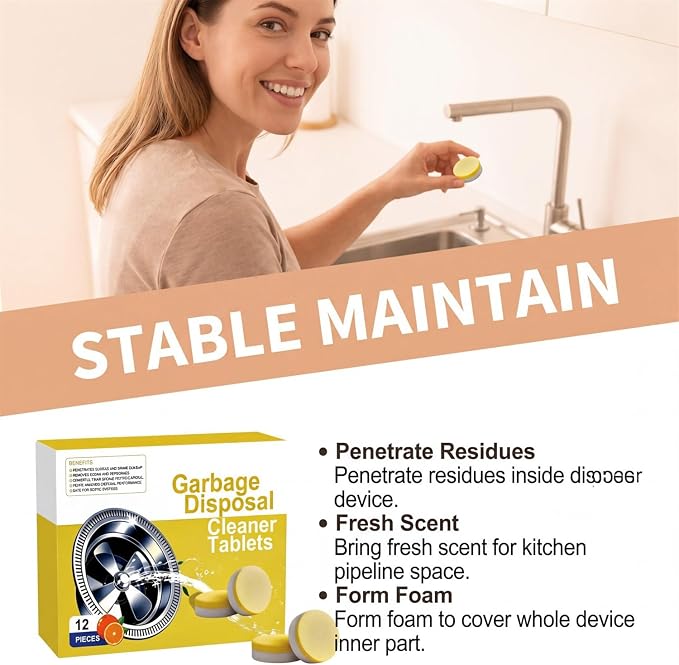 Deep Clean Disposal Tablets, Lemon-Scented Garbage Disposal Cleaner & Deodorizer for Kitchen Sink Drain,Keeps Kitchen Sink Fresh and Clean 12 Count, 3Boxs-36 Count, One Size
