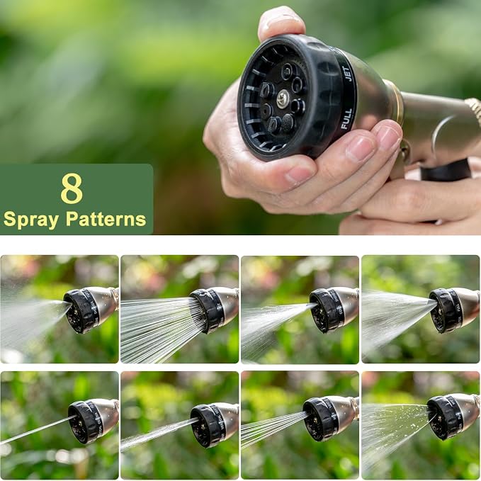 FANHAO Metal Garden Hose Nozzle Heavy Duty, 8 Spray Patterns, High Pressure | Rustproof Leak Proof, Comfortable Non-Slip Handle, Hands-Free Lock, Hose Sprayer Nozzle for Watering Plant, Car & Pet Washing