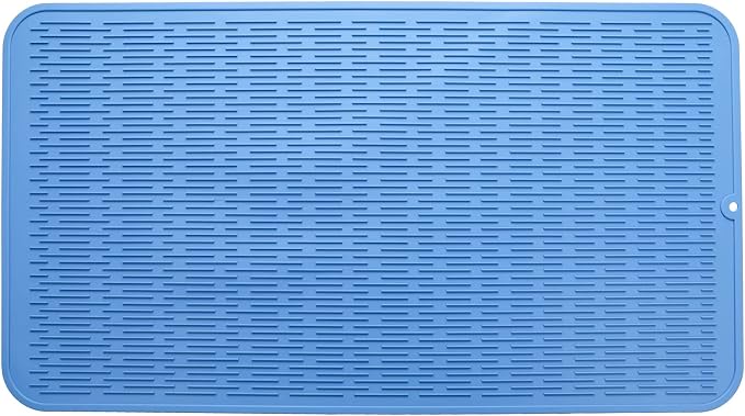 MicoYang Silicone Dish Drying Mat for Multiple Usage,Easy clean,Eco-friendly,Heat-resistant Silicone Mat for Kitchen Counter or Sink,Refrigerator or Drawer Liner Lichen BlueL 4XL 32 inches x 18 inches