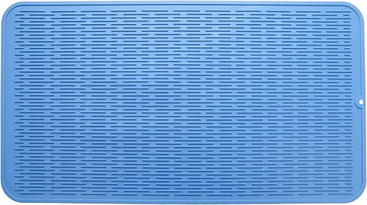 MicoYang Silicone Dish Drying Mat for Multiple Usage,Easy clean,Eco-friendly,Heat-resistant Silicone Mat for Kitchen Counter or Sink,Refrigerator or Drawer Liner Lichen BlueL 4XL 32 inches x 18 inches