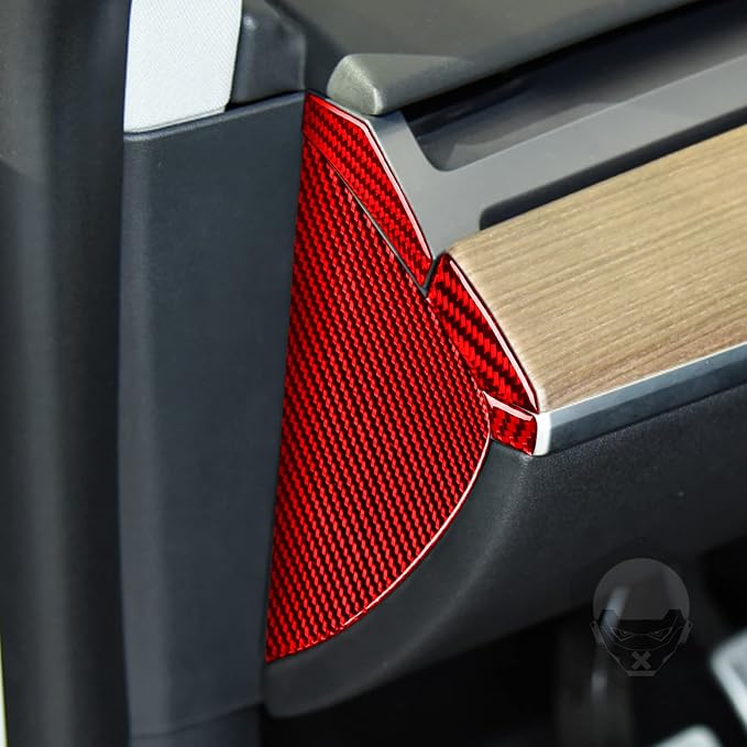 Red Real Carbon Fiber Trim for Tesla Accessories | for Model 3 2017-2022 / Model Y 2020-2024 Door Sides Front Slot Sticker Interior Thick Overlay Decal