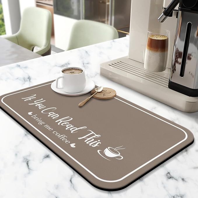 Coffee Bar Mat for Countertops 23inx15in,Absorbent Hide Stain Anti-Slip Cafe Bar Accessories Fit Under Coffee Machine Mat,dish drying mats for kitchen