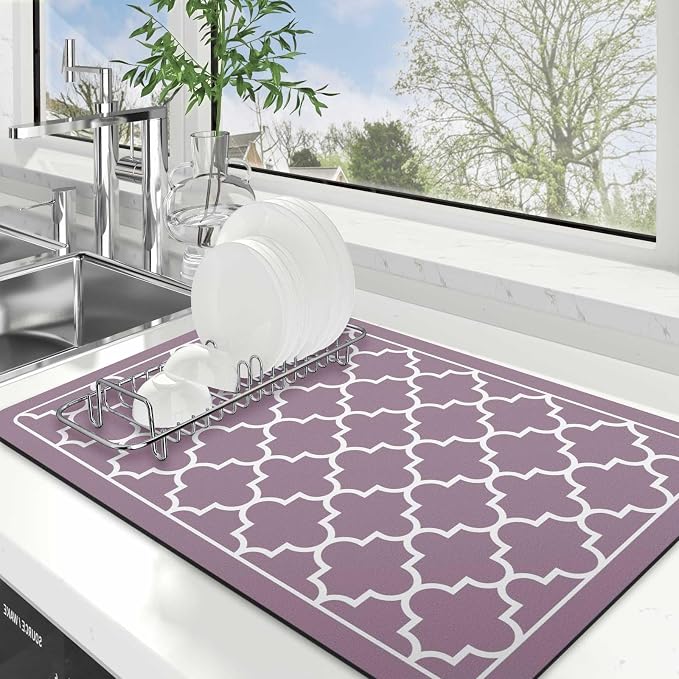 WISELIFE Dish Drying Mat Super Absorbent Drying Mat Large Dish Drying Mats for Kitchen Counter Easy Clean Dish Mat Kitchen Drying Mat16"x 24" Stylish Purple