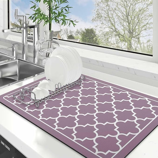 WISELIFE Dish Drying Mat Super Absorbent Drying Mat Large Dish Drying Mats for Kitchen Counter Easy Clean Dish Mat Kitchen Drying Mat16"x 24" Stylish Purple