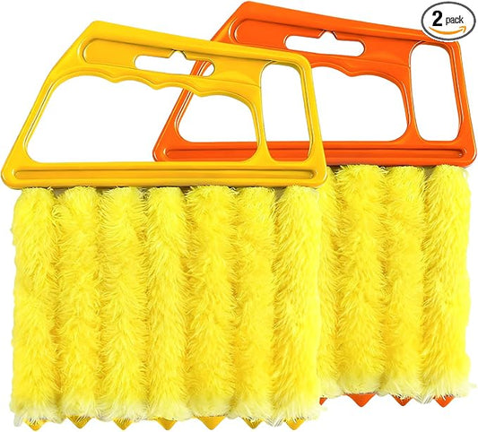 2 PCS Blind Cleaner Duster Tool, 7 Finger Handheld Duster Window Shutters Dusting Cleaner Brush, Washable Mini Blinds Dust Cleaning Tools for Car Air Conditioner Vent (Orange+Yellow)