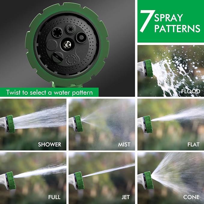 RESTMO Heavy Duty Hose Nozzle, Metal Garden Water Hose Sprayer | 7 Watering Patterns, Thumb Control, On Off Valve, Leak Proof Nozzle Sprayer for Watering Plants, Car & Pet Washing, Green