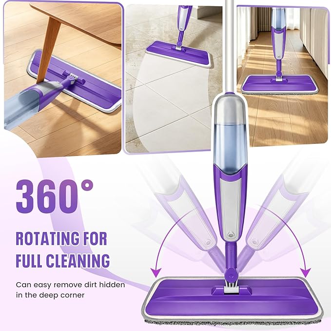 Spray Mop for Hardwood Floors Cleaning with 3 Washable Pads, Microfiber Wet Mops with Sprayer for Home Kitchen Tile Wood Vinyl Laminate Floor Dust Cleaning,16.9 oz Refillable Bottle, Purple