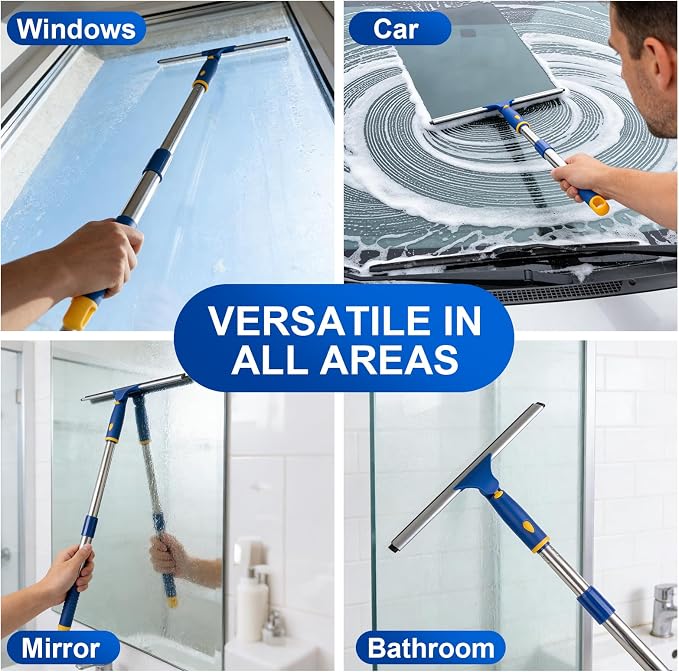 ITTAR 14 inch Rotatable Shower Squeegee for Glass Doors, Multi-Purpose Window Squeegee with Refill Rubber Blade, Bathroom Cleaner Tool for Shower Door Window Mirror Wall Car Windshield