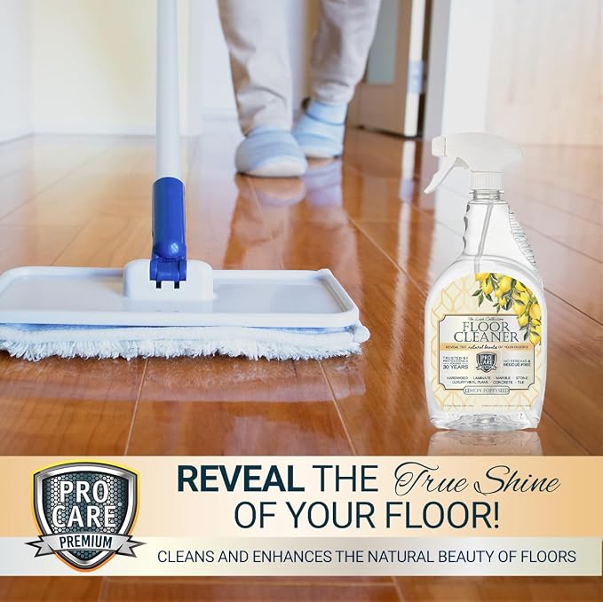 ProCare Lemon PoppySeed Floor Cleaner (Made in USA) | Streak Free Cleaner for Tile, Stone, Laminate, Vinyl & Natural Wood Floor Cleaner for Mopping, Floor Cleaning Solution - 32oz Spray Bottle