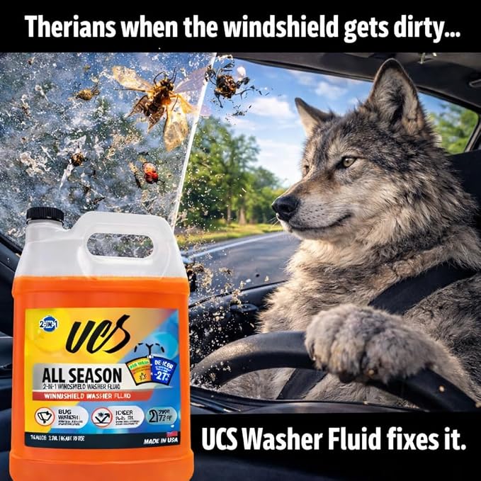 UCS Advanced All-Season Windshield Washer Fluid -27°F, Water Repellent Technology, Powerful Bug Remover, Streak-Free Cleaning, Ready-to-Use RTU, 1 Gallon