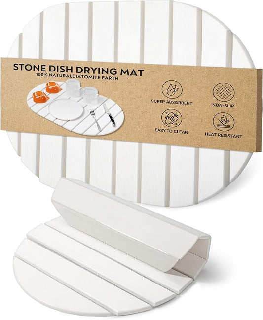 Stone Drying Mat for Kitchen Counter, Quick Diatomaceous Earth Mats for Dishes, Super Absorbent Fast Drying Collapsible Countertop Stone Mat , for Dishes Bottles Cups Bathroom ,24"(L)×16 (W)