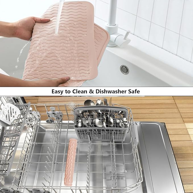 ZLR 4-in-1 Silicone Mat 12" x 12" / 305 x 306mm Square - Dish Drying Mat, Air Fryer Mat, Coffee Maker Pad & Heat Resistant Trivet (up to 450°F) - Non-Slip Food-Grade BPA-Free (Peach Pink)