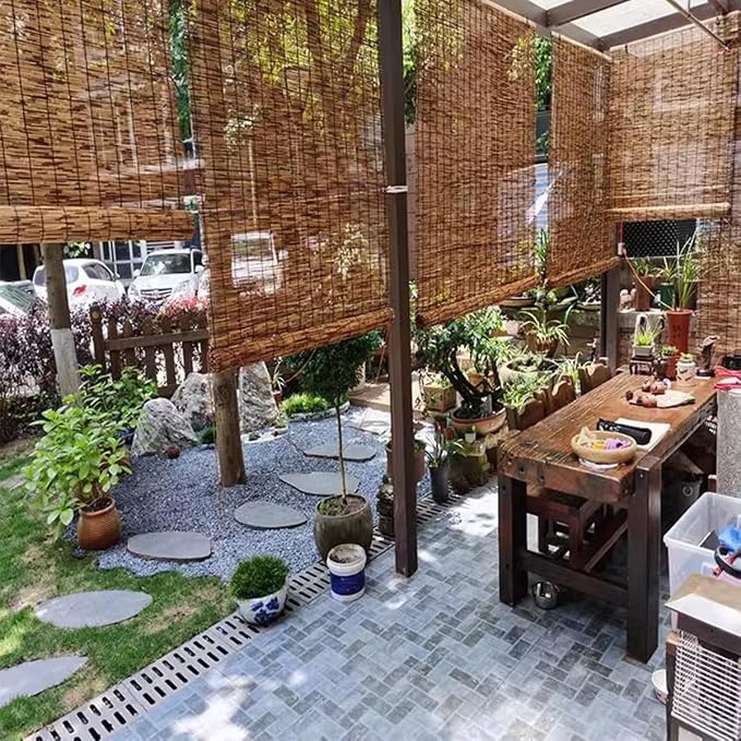Outdoor Roller Blinds, Retro Bamboo Roll-Up Shades Anti-UV And Waterproof, Bamboo Blinds For Indoor/Outdoor Porch Privacy, Lifting, Sun Protection 18" 24" 36" 48" 56" 60" 72"W, Cordless ( Size : 42x48