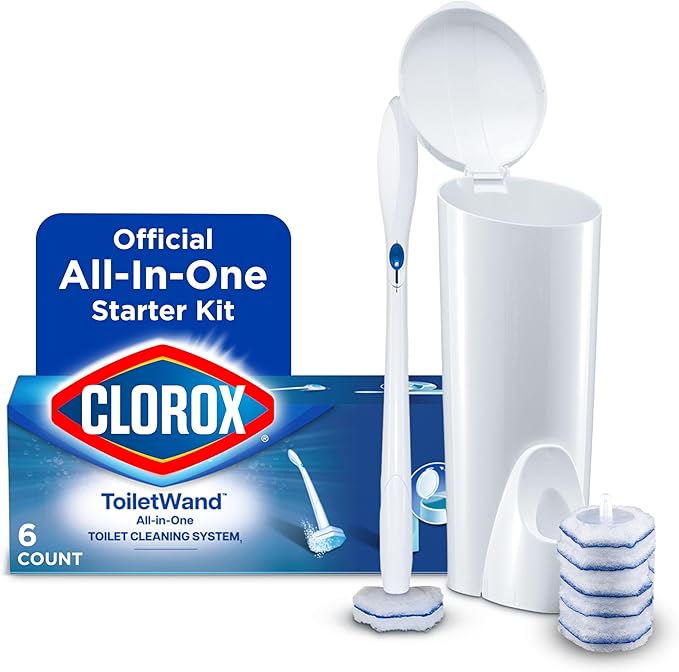 Clorox 03191CT Toilet Wand Disposable Toilet Cleaning Kit: Handle, Caddy & Refills, White (Case of 6)
