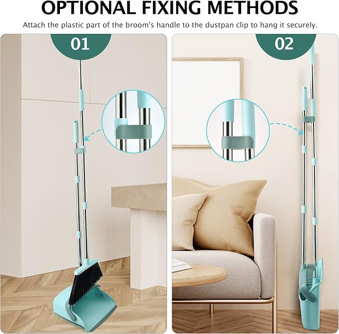 Broom and Dustpan Combo Set,55" Long Handle,Green | Heavy Dust,Dustpans with Broom Combo,House Accessories for Home, Kitchen,Office,Classroom,Apartment,Pet Hair