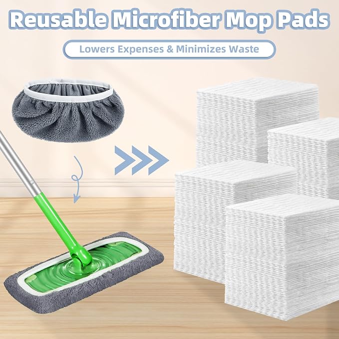 Reusable Dry Sweeping Cloths Microfiber Wet Pads Refill Compatible with Swiffer Sweeper Mop, Machine Washable Sweeping Mop Pads for Use on All Sealed Floors - Stone, Hardwood, Laminate & Tile (6 Grey)