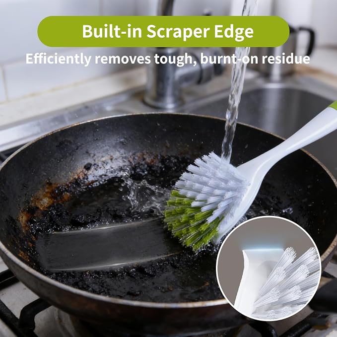 Dish Brush Scrub Brush with Handle - 3 Pack Stiff Bristles Dish Scrubber for Cleaning Dishes, Pots, Pans, Sink, Cast Iron - Hard Bristles,No Residue