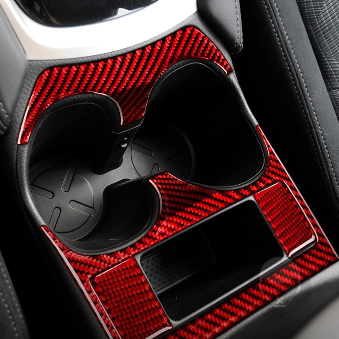 Red Real Carbon Fiber Trim for Nissan Rogue Accessories | for 2014-2020 / Rogue Sport 2017-2022 Cup Holder Panel Sticker Interior Thick Overlay Decal 4PCs
