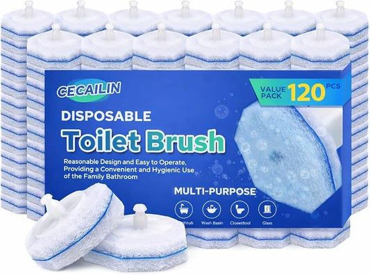 120pcs Disposable Toilet Brush Refills, Bulk Toilet Bowl Cleaner Refill Pads, Compatible with Most Toilet Cleaning Wands, High-Value Scrubber Replacement Heads, 120 Count